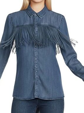 Scully Light Blue Denim Fringe Button-Down Shirt